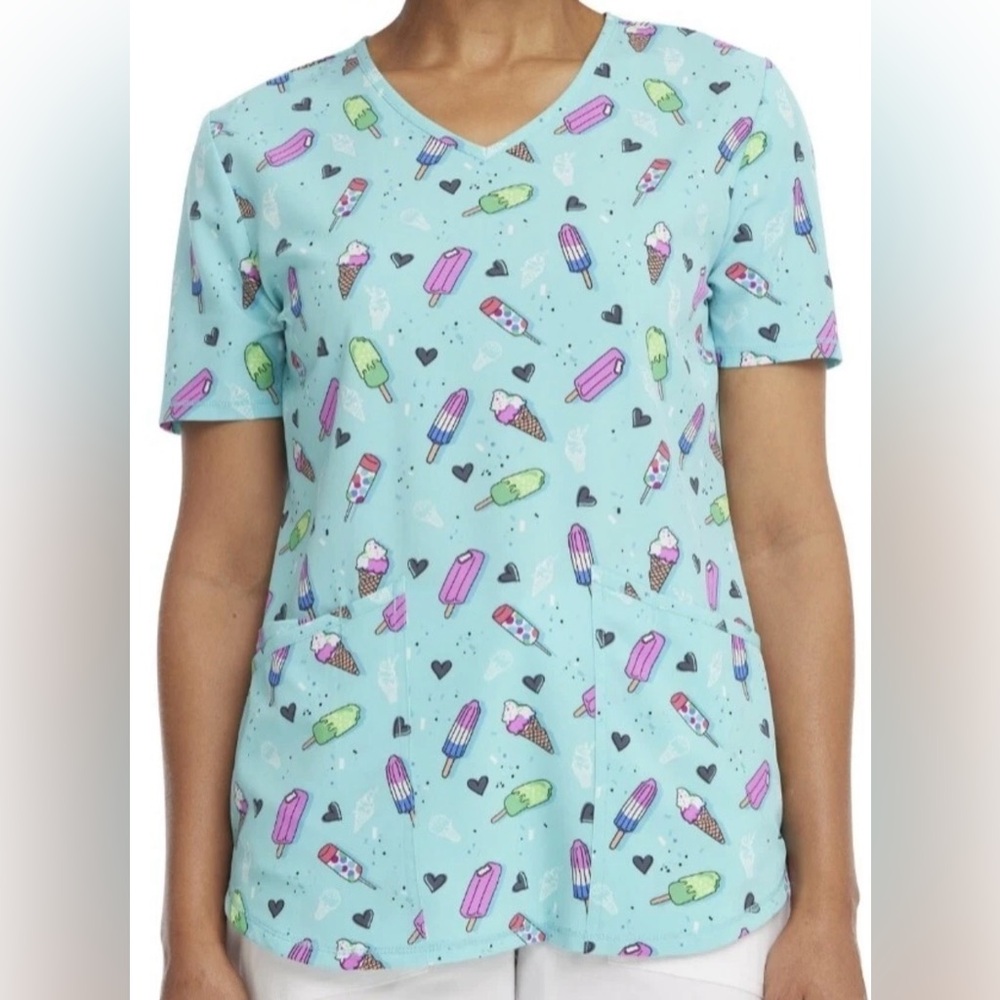 Scrubstar Popsicle Ice Cream Teal Scrub Top 2X